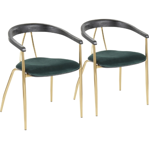 Vanessa Dining Chair in Green Velvet, Black Wood & Gold (Set of 2)